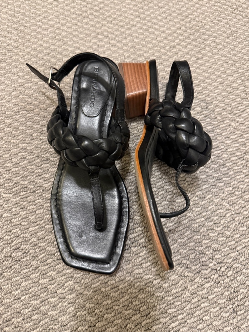 Bernardo Black Braided Leather Heel Sandals - Women's 8.5
